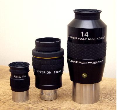 Size Comparison of the Explore Scientific ES1400 with Baader Hyperion 13mm and a 25mm Plossl